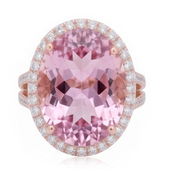 Ring met 29,75 Karaat Roze Kunziet en Natuurlijke uit de aarde gewonnen Diamanten Roségoud 14K
