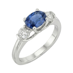 Ring met 3 stenen Natuurlijke echte diamanten ( niet in een laboratorium gekweekt ) en blauwe saffieren 2,25 karaat gouden U-tandinstelling