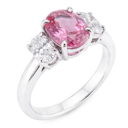 Ring met 3 stenen roze saffier met Natuurlijke echte diamanten ( niet in een laboratorium gekweekt ) 3.50 karaat witgoud 14K