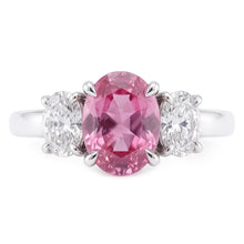Afbeelding in Gallery-weergave laden, Ring met 3 stenen roze saffier met Natuurlijke echte diamanten ( niet in een laboratorium gekweekt ) 3.50 karaat witgoud 14K
