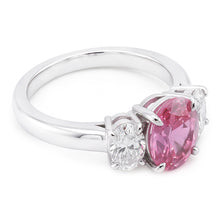 Afbeelding in Gallery-weergave laden, Ring met 3 stenen roze saffier met Natuurlijke echte diamanten ( niet in een laboratorium gekweekt ) 3.50 karaat witgoud 14K
