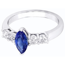 Afbeelding in Gallery-weergave laden, Ring met Natuurlijke echte diamant ( niet in het laboratorium gekweekt )en blauwe saffier Marquise &amp; ronde sieraden 1,50 karaat
