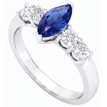 Afbeelding in Gallery-weergave laden, Ring met Natuurlijke echte diamant ( niet in het laboratorium gekweekt )en blauwe saffier Marquise &amp; ronde sieraden 1,50 karaat
