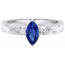 Afbeelding in Gallery-weergave laden, Ring met Natuurlijke echte diamant ( niet in het laboratorium gekweekt )en blauwe saffier Marquise &amp; ronde sieraden 1,50 karaat
