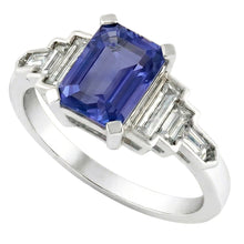 Afbeelding in Gallery-weergave laden, Ring met Natuurlijke echte diamant ( niet in het laboratorium gekweekt )en smaragdblauwe saffier met baguette-accenten 3 karaat
