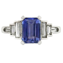 Afbeelding in Gallery-weergave laden, Ring met Natuurlijke echte diamant ( niet in het laboratorium gekweekt )en smaragdblauwe saffier met baguette-accenten 3 karaat
