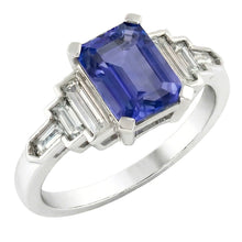 Afbeelding in Gallery-weergave laden, Ring met Natuurlijke echte diamant ( niet in het laboratorium gekweekt )en smaragdblauwe saffier met baguette-accenten 3 karaat
