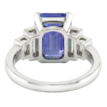 Afbeelding in Gallery-weergave laden, Ring met Natuurlijke echte diamant ( niet in het laboratorium gekweekt )en smaragdblauwe saffier met baguette-accenten 3 karaat
