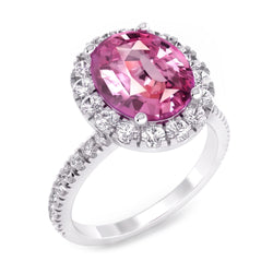 Ring met Roze Saffier Halo en Natuurlijke Echte Diamant (Niet Labgekweekt)