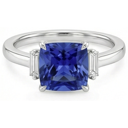 Ring met drie stenen Natuurlijke echte diamanten ( niet in een laboratorium gekweekt ) blauwe saffier 3,25 karaat witgoud