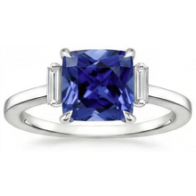 Afbeelding in Gallery-weergave laden, Ring met drie stenen Natuurlijke echte diamanten ( niet in een laboratorium gekweekt ) blauwe saffier 3,25 karaat witgoud
