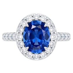 Ring met saffier en Natuurlijke echte diamanten ( niet in een laboratorium gekweekt ) van 4.25 karaat witgoud 14k