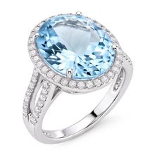 Afbeelding in Gallery-weergave laden, Ring met tanden, rond geslepen 12 kt Aquamarijn en Natuurlijke echte diamanten ( niet in een laboratorium gekweekt ), goud wit
