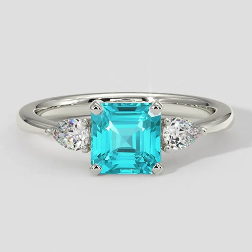 Ring Paraiba Toermalijn 2.10 Karaat Asscher Slijpvorm