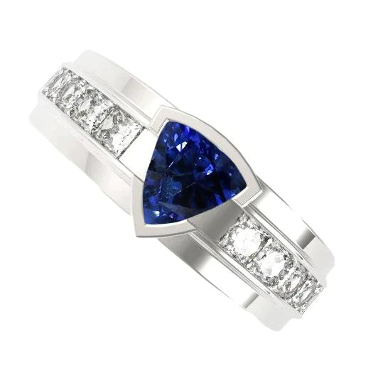 Ringkanaalset Voor Heren, Diamant Biljoen, Halve Ring, Blauwe Saffier, 3 Ct