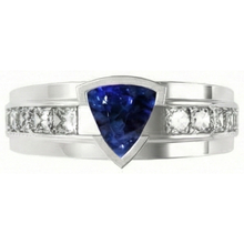 Afbeelding in Gallery-weergave laden, Ringkanaalset Voor Heren, Diamant Biljoen, Halve Ring, Blauwe Saffier, 3 Ct
