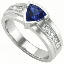 Afbeelding in Gallery-weergave laden, Ringkanaalset Voor Heren, Diamant Biljoen, Halve Ring, Blauwe Saffier, 3 Ct
