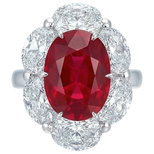Afbeelding in Gallery-weergave laden, Rode Robijn Met Halo Diamanten Ring Wit Goud 14K 5.25 Ct Edelsteen Nieuw
