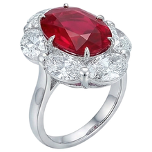 Afbeelding in Gallery-weergave laden, Rode Robijn Met Halo Diamanten Ring Wit Goud 14K 5.25 Ct Edelsteen Nieuw
