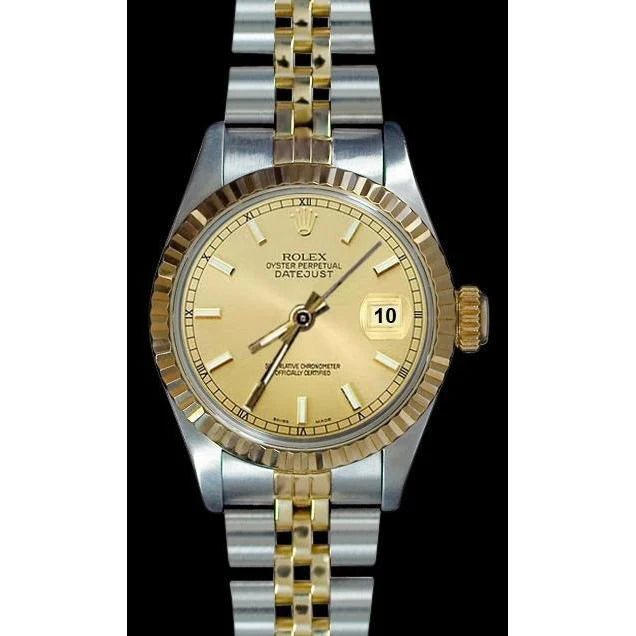 Roestvrij staal en geelgoud Datumjust dameshorloge Rolex met wijzerplaat met champagnekleurige wijzerplaat

