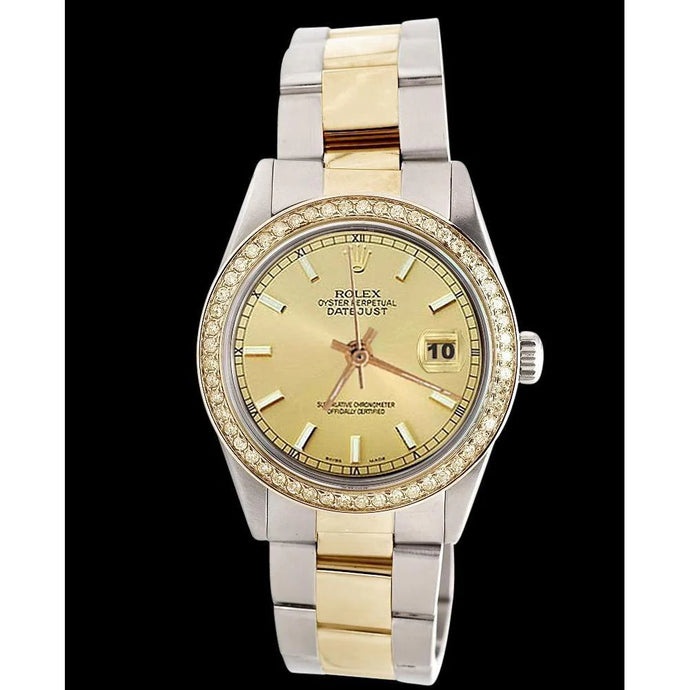 Roestvrij staal en geelgouden Oester-armband Datumjust Stok-wijzerplaat Rolex-horloge SNELLE INSTELLING
