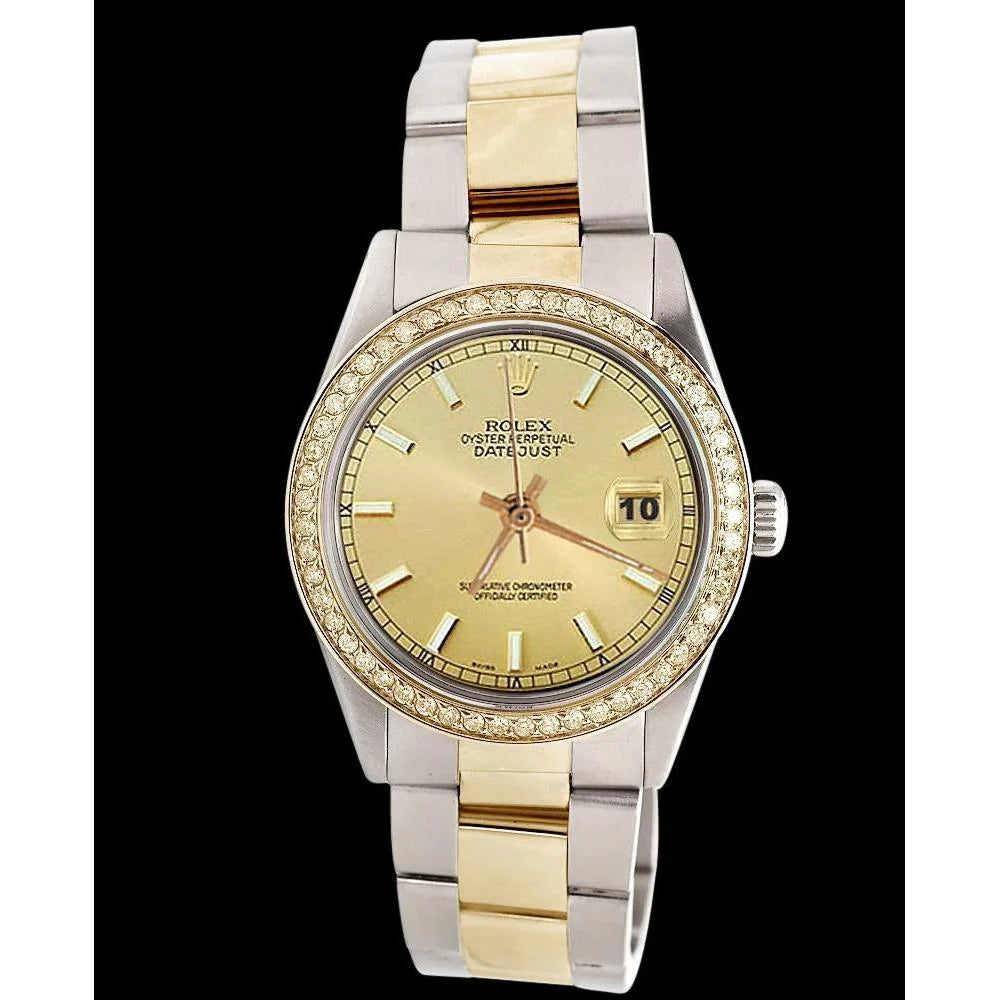 Roestvrij staal en geelgouden Oester-armband Datumjust Stok-wijzerplaat Rolex-horloge SNELLE INSTELLING
