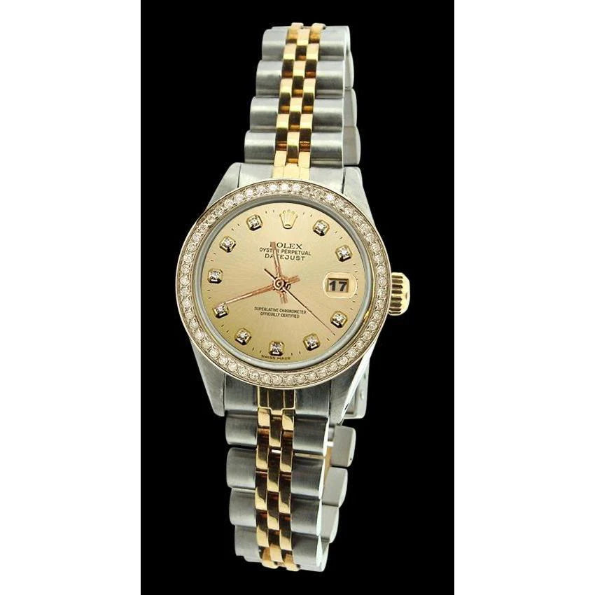 Roestvrij staal en goud Datumjust dameshorloge met diamanten wijzerplaat Rolex

