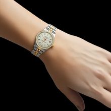 Afbeelding in Gallery-weergave laden, Roestvrij staal en goud Rolex dames Datumjust horloge witte Stok wijzerplaat diamant
