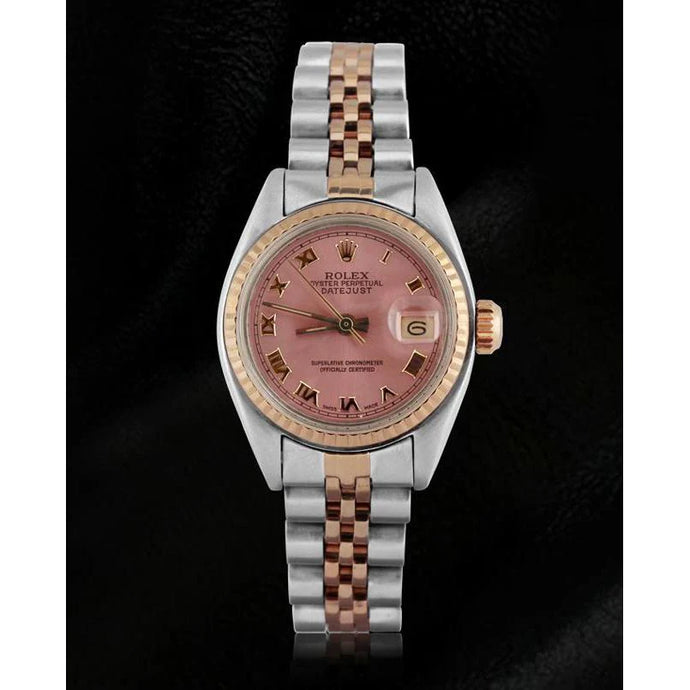 Roestvrij staal en gouden jubileum Romeinse wijzerplaat Rolex Datumjust dameshorloge Gecanneleerde lunette
