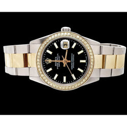 Roestvrij staal en gouden rand Rolex zwarte Stok-wijzerplaat Datumjust horloge SNELLE INSTELLING