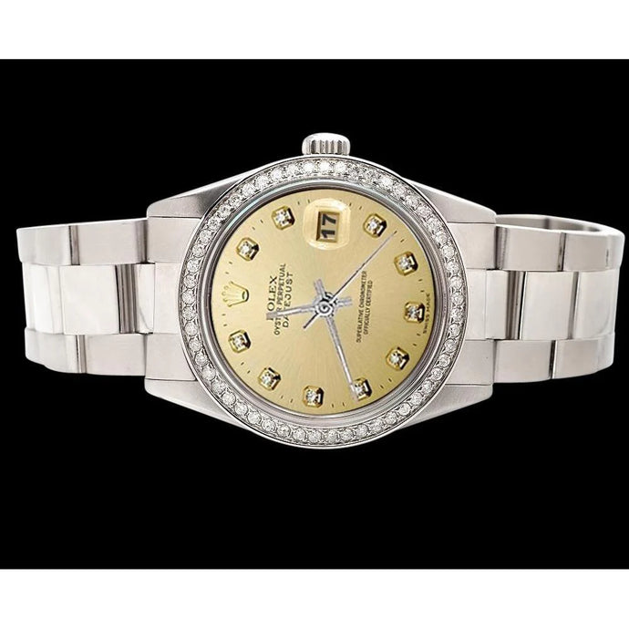 Roestvrij stalen Oester-armband Datumjust horloge Champagne diamanten wijzerplaat Rolex SNELLE INSTELLING
