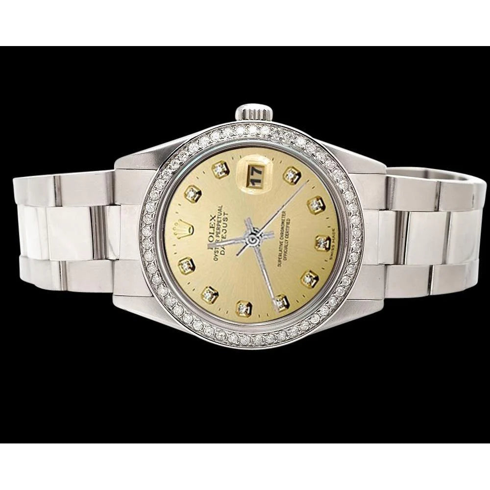 Roestvrij stalen Oester-armband Datumjust horloge Champagne diamanten wijzerplaat Rolex SNELLE INSTELLING
