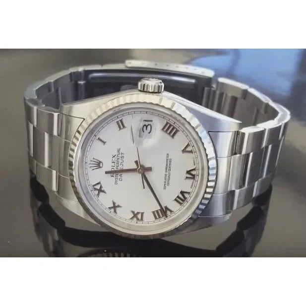 Roestvrij stalen Oester witte Romeinse wijzerplaat rand Rolex Datumjust horloge snel ingesteld

