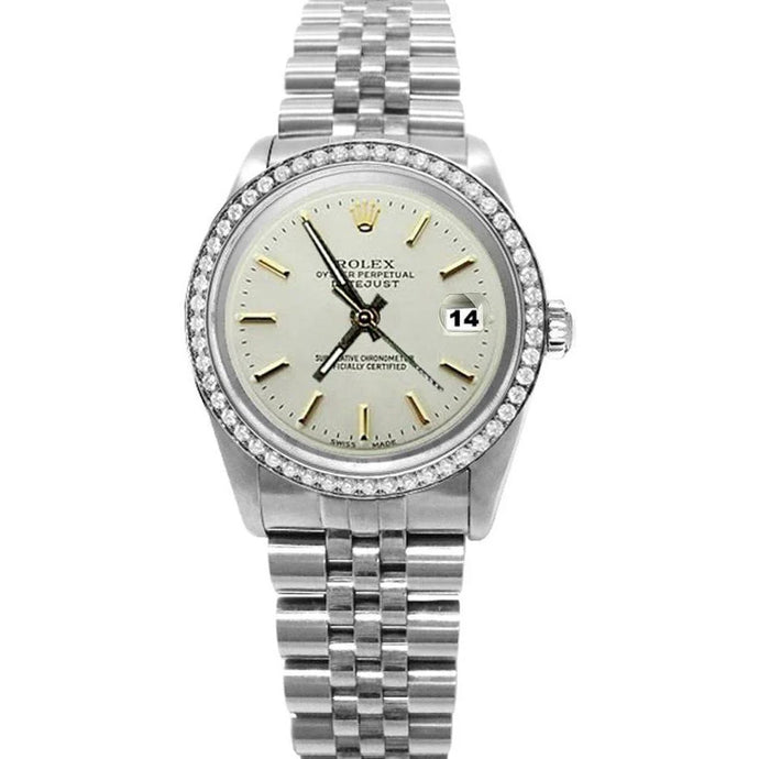 Roestvrij stalen Rolex Datumjust diamanten rand Witte Stok-wijzerplaat Horloge SNELLE INSTELLING
