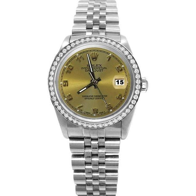Roestvrij stalen jubileumarmband Champagne Arabische wijzerplaat Rolex Dateumjust horloge SNELLE INSTELLING
