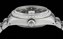 Afbeelding in Gallery-weergave laden, Roestvrij stalen jubileumarmband Rolex-horloge met zwarte wijzerplaat en diamanten rand
