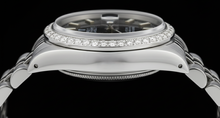 Afbeelding in Gallery-weergave laden, Roestvrij stalen jubileumarmband Rolex-horloge met zwarte wijzerplaat en diamanten rand
