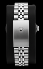 Afbeelding in Gallery-weergave laden, Roestvrij stalen jubileumarmband Rolex-horloge met zwarte wijzerplaat en diamanten rand
