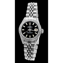 Roestvrij stalen jubileumarmband Rolex-horloge met zwarte wijzerplaat en diamanten rand