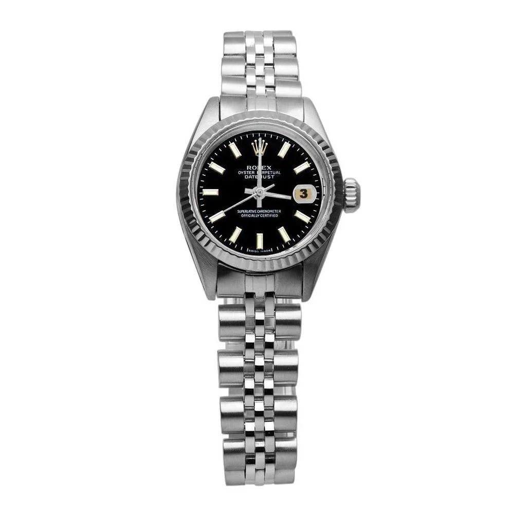 Roestvrij stalen jubileumarmband Zwarte wijzerplaat Rolex Datumjust dameshorloge
