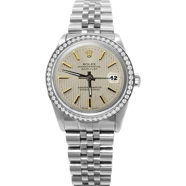 Roestvrij stalen jubileumarmband met diamanten rand Witte Rolex Datumjust horloge SNELLE INSTELLING
