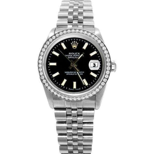 Roestvrijstalen Jubileum Zwarte Stok Wijzerplaat Rolex Horloge Datumjust SNELLE INSTELLING
