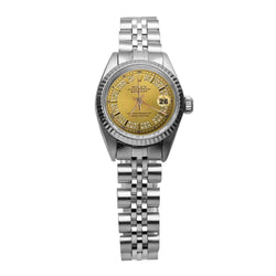 Roestvrijstalen jubileum Rolex Champagne Wijzerplaat Datumjust dameshorloge Gecanneleerde rand