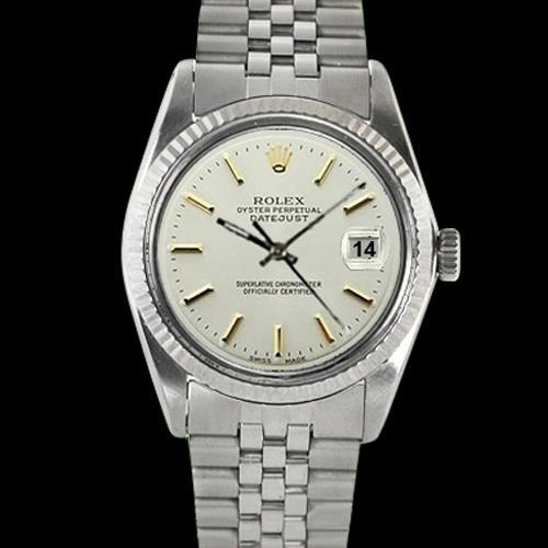Roestvrijstalen jubileumarmband Datumjust Rolex gecanneleerde rand met witte stok-wijzerplaat
