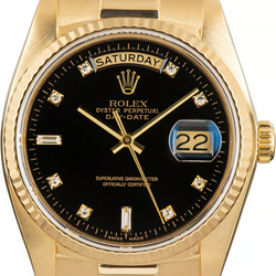 Rolex Day-Date 36 mm Herenhorloge Schorsafwerking Geelgoud 18K Zwart