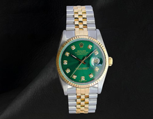 Afbeelding in Gallery-weergave laden, Rolex Datejust tweekleurig horloge met groene Natuurlijke echte diamant ( niet in het laboratorium gekweekt )en wijzerplaat van 36 mm
