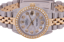 Afbeelding in Gallery-weergave laden, Rolex Datejust Midsize 31 mm Grijze Parelmoer Diamanten Wijzerplaat Diamanten Lunette Jubilee-armband Horloge RvS &amp; Goud
