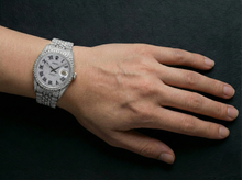Afbeelding in Gallery-weergave laden, Rolex Iced Out Diamant 12 Karaat 36mm Romeinse Wijzerplaat Roestvrij Staal Horloge
