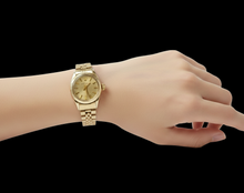 Afbeelding in Gallery-weergave laden, Rolex Oyster Perpetual geelgouden horloge met champagnekleurige wijzerplaat van 24 mm
