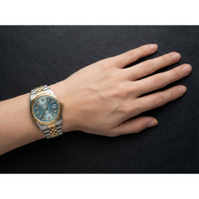 Afbeelding in Gallery-weergave laden, Rolex heren Datumjust Rolex blauw roestvrij staal en gouden jubileumarmband snel ingesteld

